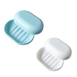 2pcs Plastic soap Dish, soap Dish with lid, Bathroom soap Holder. Suitable for Bathroom, Shower, Outdoor Hiking Camping(White+Blue)