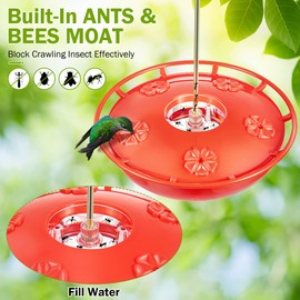 15.5 OZ Hanging Hummingbird Feeders for Outdoors with Rain Guard, Leak Proof Saucer Humming Bird Feeders with Ant Moat, 5 Flower Feeding Ports and Cleaning Brush for Garden Yard Patio (1 Pack)