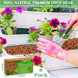ZeeDix 8 Pcs Coco Coir Chips, 8.8LBS Coco Chips Bricks Growing Medium for Plants, Low EC, pH Balanced, 100% Organic Compressed Coconut Fiber Husk Substrate for Plants, Flowers and Herbs(1.1LB/Pcs)