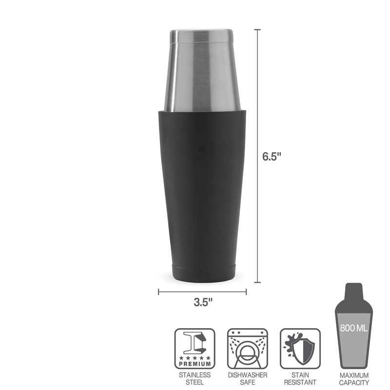 Houdini Stainless and Black Boston Cocktail Shaker, Two-Toned Boston Cocktail