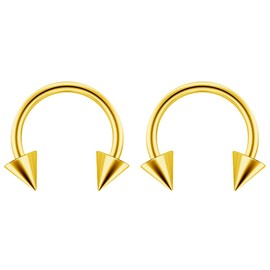 2pc 1.2mm 16g Surgical Stainless Steel Gold Horseshoe Bar Hoop 4mm Spike Circular Barbells Earrings Cartilage Helix Septum Nose Lip Rings - 8mm
