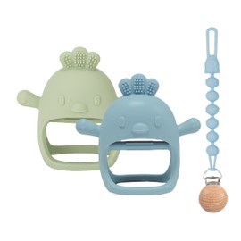 3 Packs Baby Teether Toy for 0-6 6-12 Months,Hold & Wear,BPA Free,Food Grade Silicone Teething Mitten, Anti Dropping Wrist Hand Teethers Baby Chew Toys for Sucking Needs(Blue & Green)