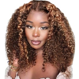 Bob Wig Human Hair 13x6 Deep Wave Hd Lace Front Wigs Human Hair Glueless 210 Density P4/27 Ombre Highlight Wig Pre Plucked With Baby Hair Short Bob Wigs For Black Women 14 Inch