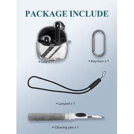 Case for JBL Tune Flex 2 | True Wireless Noise Cancelling Earbuds,Clear Soft TPU Protective Cover with Keychain and Cleaner Kit for Women Men Shockproof Skin,Clear