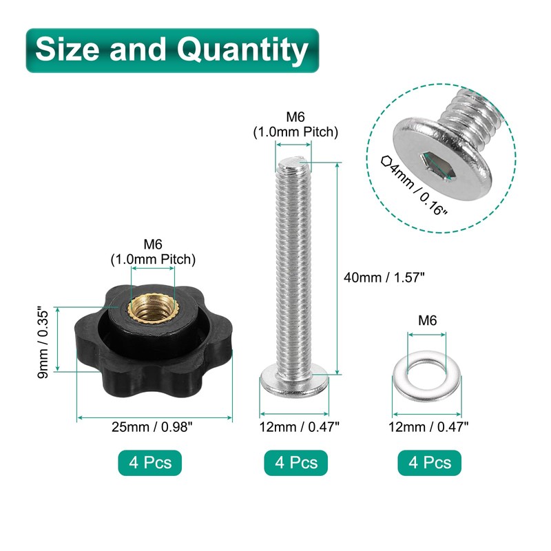 sourcing map 4 Sets Star Knob Kit, M6 Metric Thread