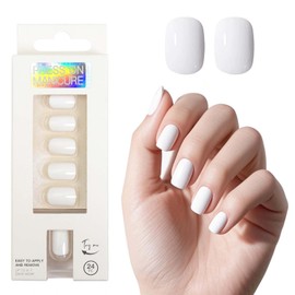 ONPRESS 24Pcs White Press on Nails Short Square Fake Nails Self-Adhesive Backing Solid False Nails No Glue Full Cover Stick on Nails for Women DIY Includes 24 Nails, 1 Manicure Stick, 1 Mini File