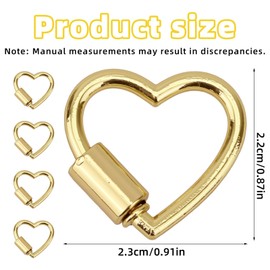 Fukaisu 4pcs Cute Heart Shaped Carabiner, Gold Mini Backpack Fun Carabiner Heart Screw Keychain Clip Hook Zinc Alloy Turnbuckle Key Ring Holder for Water Bottle Keys Camping Hiking Travel