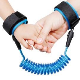 Anti-lost wrist belt, children's safety wrist strap, 360° rotation, elastic wire rope, breathable cotton wrist band for travel, outdoor, walking, maximum length 1.5 m (blue)