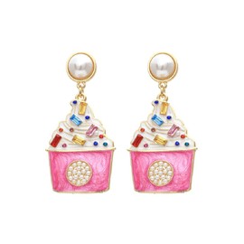 Ice Cream Earrings for Women, Cute Food Ice Cream Earrings for Girls, Beaded Pearls Ice Cream Dangle Earrings Hypoallergenic, Pearl Ice Cream Drop Earrings, Ice Cream Snack Earrings Studs