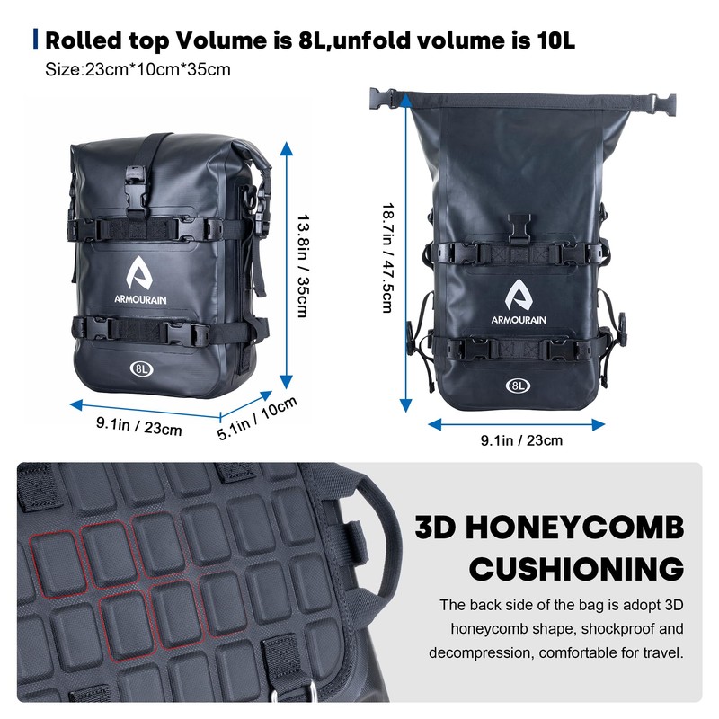 ARMOURAIN Motorcycle Rear Rack Bag 8L Bicycle Dry Bags Motorcycle