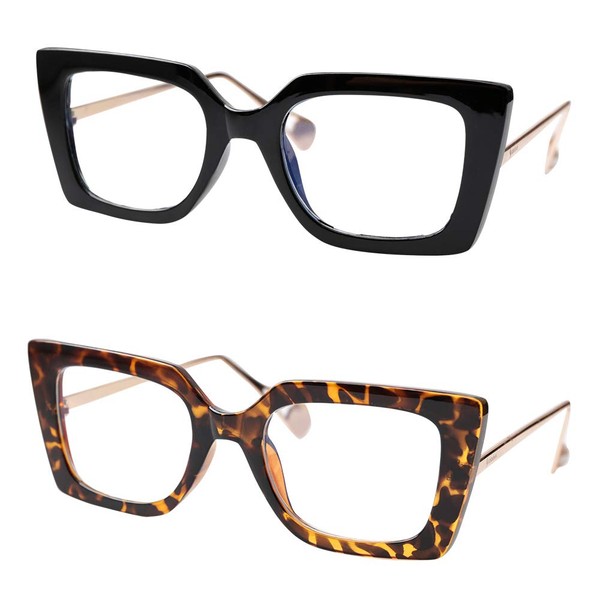 SOOLALA - anteojos de lectura antiazules con incrustaciones de perla, Anti azul – 2 pares-negro + leopardo, L