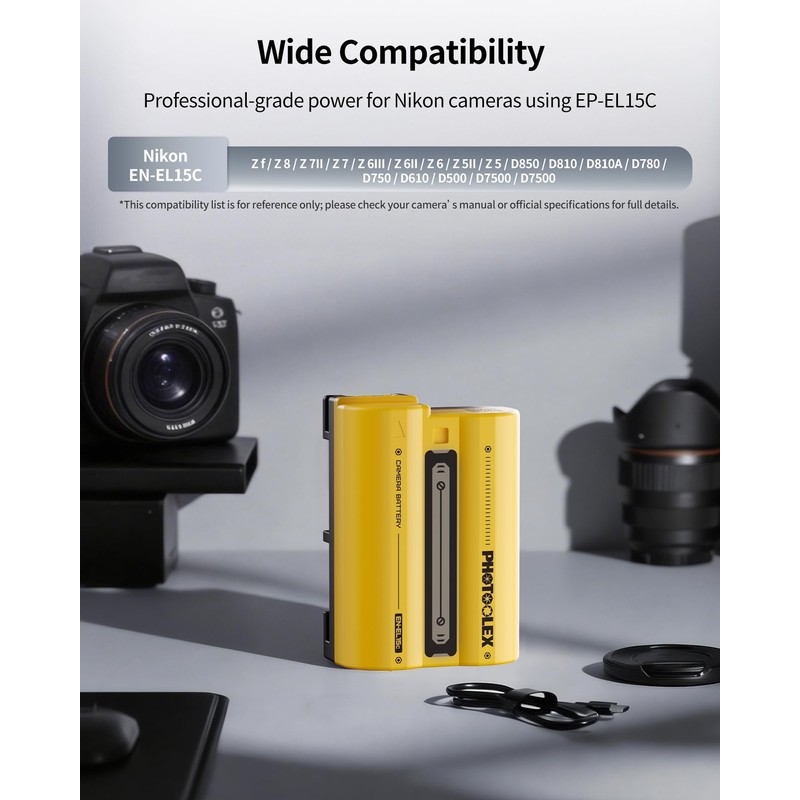 PHOTOOLEX 1-Pack 2520mAh EN-EL15C Camera Battery