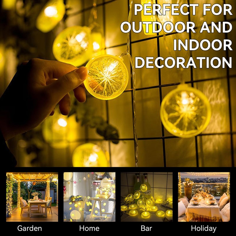 Fruit String Lights Battery Powered, Lemon Decor Fairy String Lights