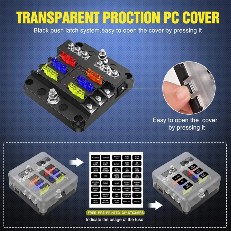 Nilight 6-Way Car Marine Waterproof Fuse Box Block Holder with
