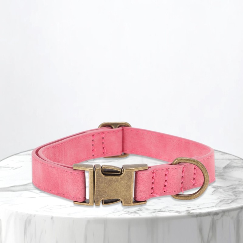 RENEWREVITAL 犬用首輪 ソフトPU製耐久性のあるヘビーデューティー クイックリリース金属バックル付き 子犬用首輪 小型犬用 ピンク