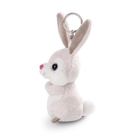 NICI 49201 Fynn Fluffy Hase Keyholder Rabbit 10cm Grey-Sustainable Companion Cuddly Animal Pendant Lanyard, Ring & Key Holder, 10 cm