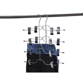 2 Quality Pant Skirt Trouser 4-Tier Pants Metal Hangers Heavy Duty Metal and Clips, Great for Slacks, Trousers, Jeans, Towels (2)