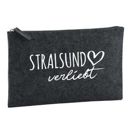 Huuraa Kulturbeutel Stralsund verliebt Geschenk 1 Liter Charcoal Filz Stralsund Geschenkidee