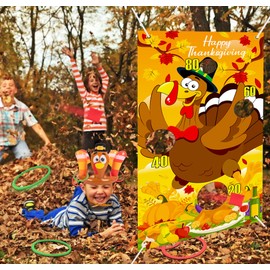 90shine 3Pcs Thanksgiving Turkey Ring Toss Games for Kids - Fall Bean Bag Inflatable Hat Toys for Adults Family Activities Party Favors Indoor Outdoor