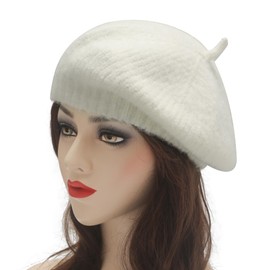 ZLYC Women's Cable Knitted Beret Hats Braided Baggy Wool Beret Winter Warm Beanie, Plain White