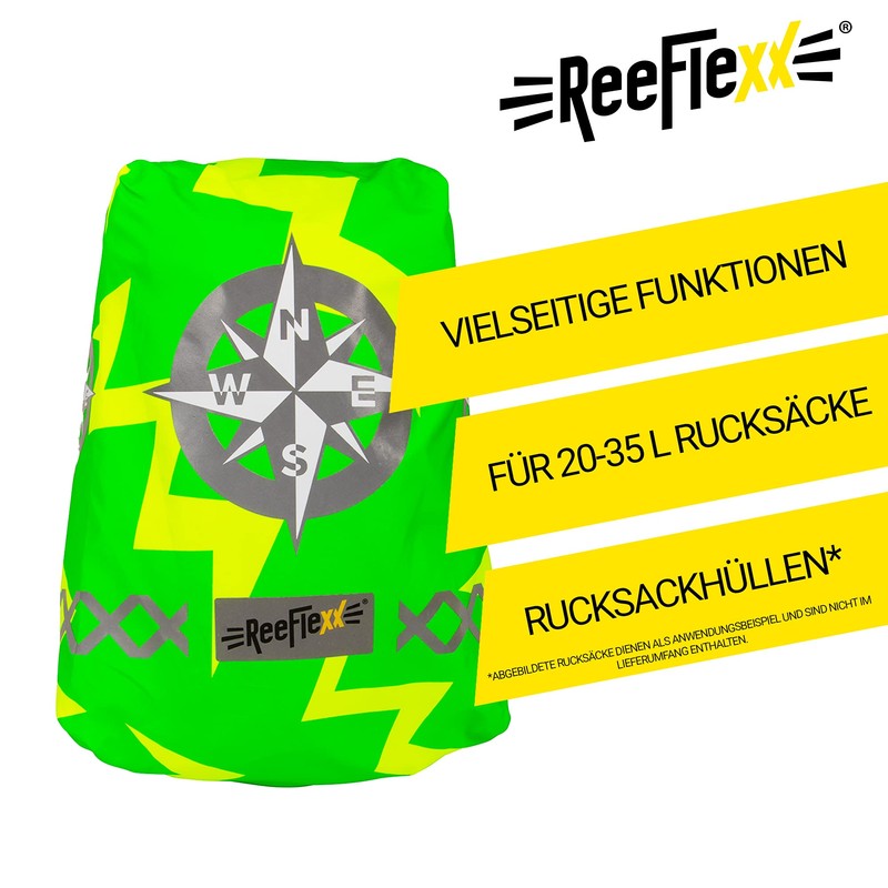 REEFLEXX Reflector Backpack Cover Green Arrow Compass, Size M, for