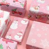 Pink Christmas Wrapping Paper 6 Sheets, Santa Claus Snowmen Gingerbread