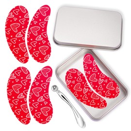 Under Eye Patches Silicone - 2 Pairs Reusable Eye Patches, Valentine's Day Gift for Her, Eye Wrinkle Patches, Reusable Under Eye Mask, with Metal Eye Cream Applicator, Tin Case, Valentine's Day Red