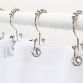 Shower Curtain Hooks, Goowin Shower Curtain Rings, Stainless Steel Shower Curtain Hooks Rust Proof Free Sliding Double Shower Hooks for Curtain, Shower Curtains & Liners (Nickel)