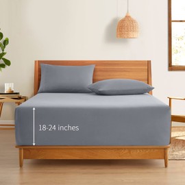 Horbaunal Extra Deep Pocket Twin Fitted Sheet Only - Fits Up to 24 Inch Mattress - Luxury 1800 Thread Count - Microfiber Silver Grey Fitted Bed Sheet Twin Size