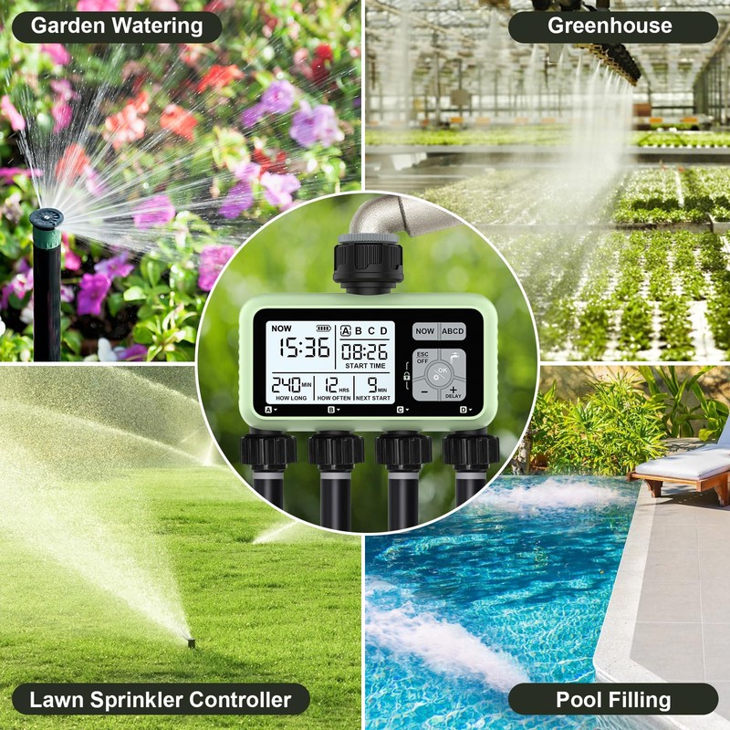 Johgee Irrigation Computer with 4 Independently Controlled Outputs, Digital Watering
