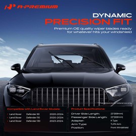 A-Premium Pack of 2 Windshield Wiper Blades with Wear Indicator & Towel - Compatible with Land Rover Defender 90/110/ 2020-2024, Defender 130 2023-2024 - 22" and 22", TLPN Connector