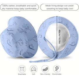 AIMALL Spring Summer Baby Sun Hat Cartoon Dinosaur Print, Wide Brim Sun Protection Fisherman Hat with Adjustable Chin Strap, Lightweight Breathable Cotton Pink