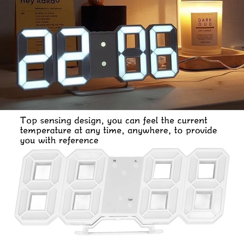 BuyWeek 3D LED Wall Clock, White Frame, Digital Alarm Clock,