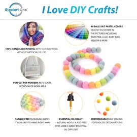 Glaciart One Wool Felt Ball Garland - Pom Pom Garland - 3.7m, 40 Balls, 7 Pastel Colours, Pom Pom Decorations, Nursery Decor, Bunting, Birthday Party Decorations, Easter, Photo Prop