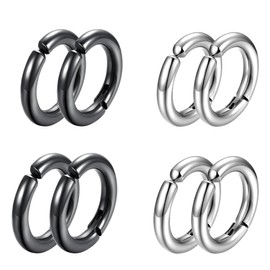 4 Pairs of Fake Hoop Earrings, Non-Pierced Fake Earrings, Stainless Steel Earrings, Non-Pierced Ear Clips for Men and Women (Silver + Black)