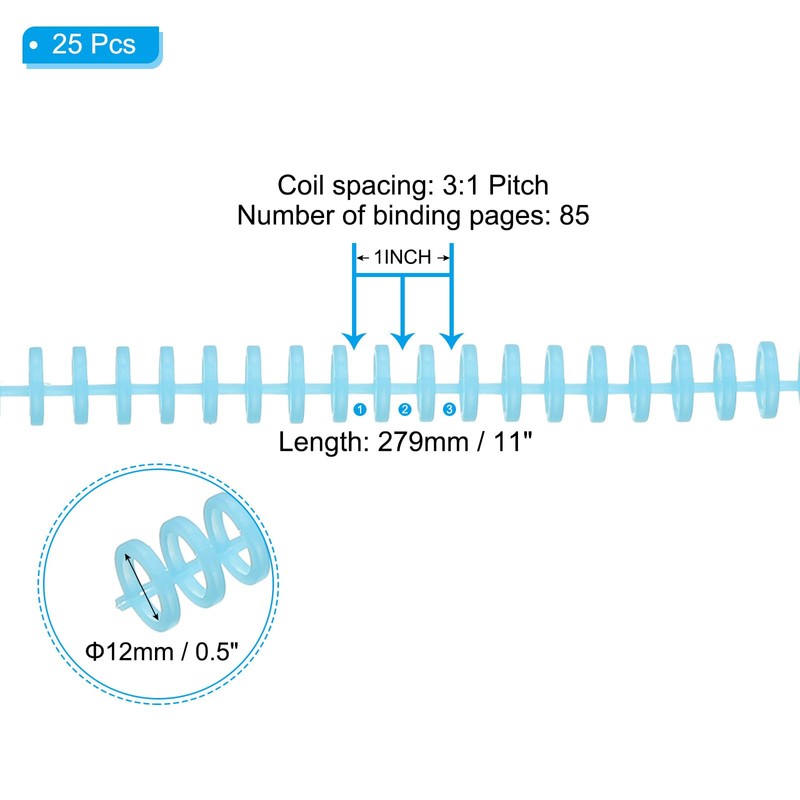 PATIKIL 12mm(1/2") Plastic Spiral Binding Coils, 25 Pcs Binding Spirals