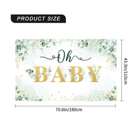 Stunning Hello Baby Backdrop - Gold Eucalyptus Greenery Leaves Gender Neutral Photography Background for Newborns, Baby Showers, and Parties - 180cm x 110cm