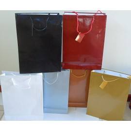 Good Old Values Gift Bags Jumbo Emboss Lizard Print 6 Solid Colors with Glossy Finish 13" X 18" X 4" (6 Pack)