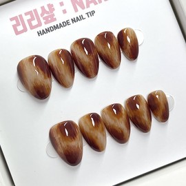 Caramel Wood Handmade Nail Tips - Short Almond / 카라멜 우드 수제네일팁 - 숏아몬드