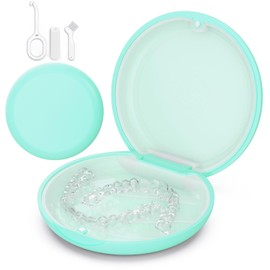 VCAREU Retainer Case, Slim Aligner Case Compatible with Invisalign, Cute Retainer Case with Silicone Pad, Mouth Guard Case with Retainer Removal Tool, Chewy and Brush - Mint Green