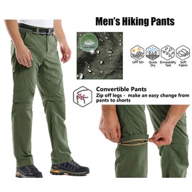 Mens Hiking Pants Convertible Quick Dry Lightweight Zip Off UPF Fishing Travel Camping Safari Cargo Work Pants,Grey,32