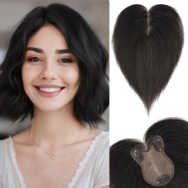 SEGOHAIR Hair Toppers for Thinning Women Real Human Hair Double-Layer Hand-Stitched 360°3D Coverage Hairpieces Clip in Extension Add Volume,8x11 inch Natural Black,21g