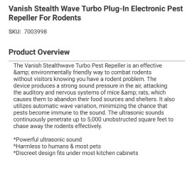 Vanish #P7782 Stealth Wave Turbo Plug-In Electronic Pest Repeller For Rodents