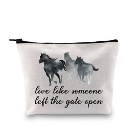 MBMSO Horse Cosmetic Bag Live Like Someone Left the Gate Open Horse Gifts for Horse Lovers Equestrian Gifts Zipper Pouch, Horse bag