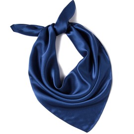 ANDANTINO Bufanda cuadrada de seda de morera 100% pura para el cabello, 27 pulgadas, pañuelo de seda natural para mujeres y hombres, pañuelo para la cabeza con impresión digital, Solid Color-Navy Blue, M