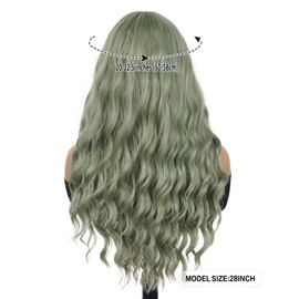GNIMEGIL Mint Hued Green Wavy Wig Effortless Style with a Dash of Fantasy Long, Flowing Locks & Charming Bangs for a Dreamy Look, Perfect for Cosplay, Costume Parties