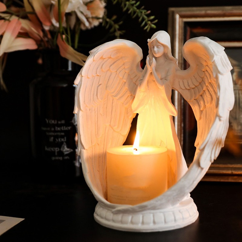 Prayer Angel Candlestick Pure White Wing Angel Prayer Statue for