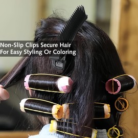2 Pcs Hair Sectioning Clips,Sectioning Hair Clips, Hairdressing Clips with Nonslip Grip and Comb Hair Styling Accessories for Salon Home Hair Cutting Coloring (Black)
