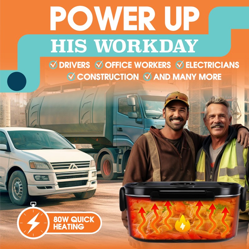 TRAVELISIMO Electric Lunch Box for Adults 80W Heated Lunch Box