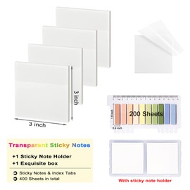 WSCHU 400 Pcs Transparent Sticky Notes, 3 x 3 Inch 200 Clear See Through Sticky Notes and 200 Translucent Sticky Index Tabs, for Reading Writing Notes Book Markers, Study Office School Supplies